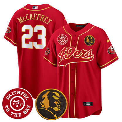 Men's 49ers Faithful & John Madden Patch Baseball Gold Trim Jersey - All Stitched