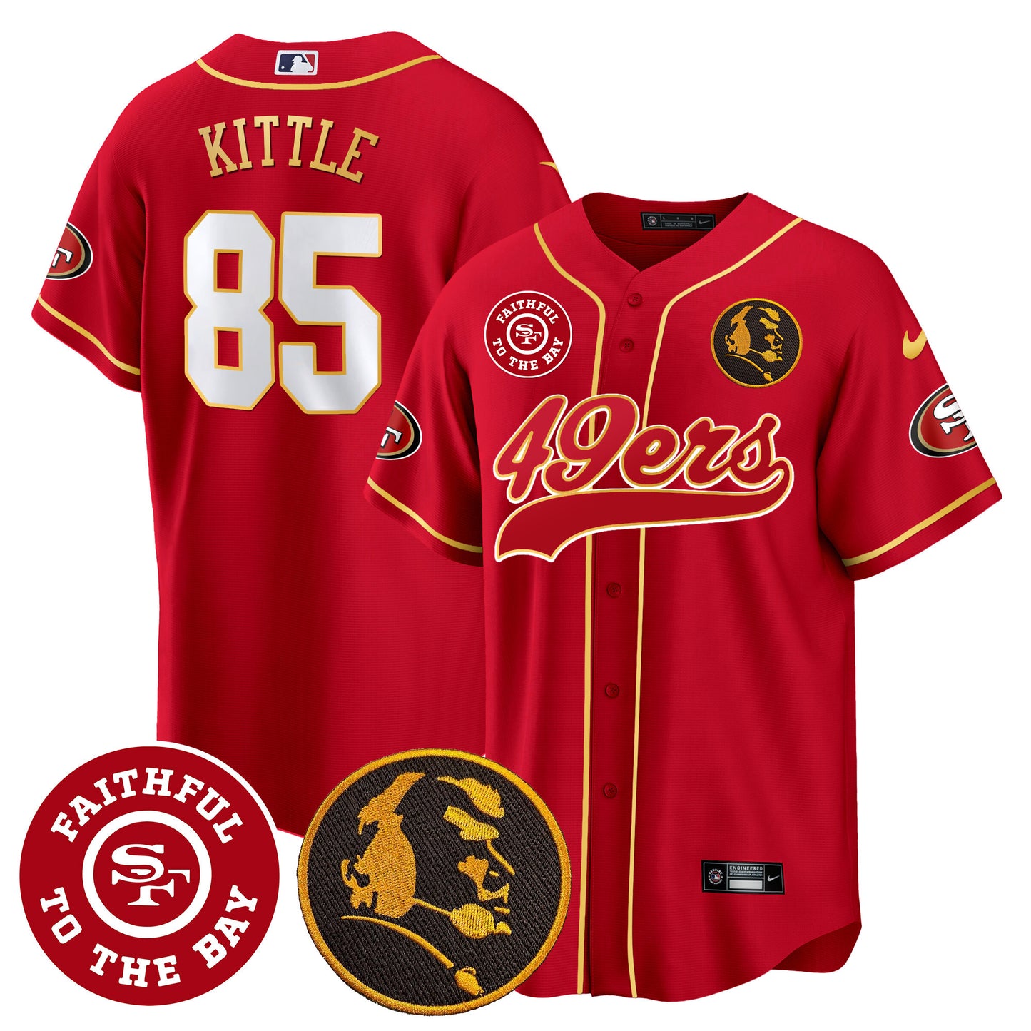 Men's 49ers Faithful & John Madden Patch Baseball Gold Trim Jersey - All Stitched