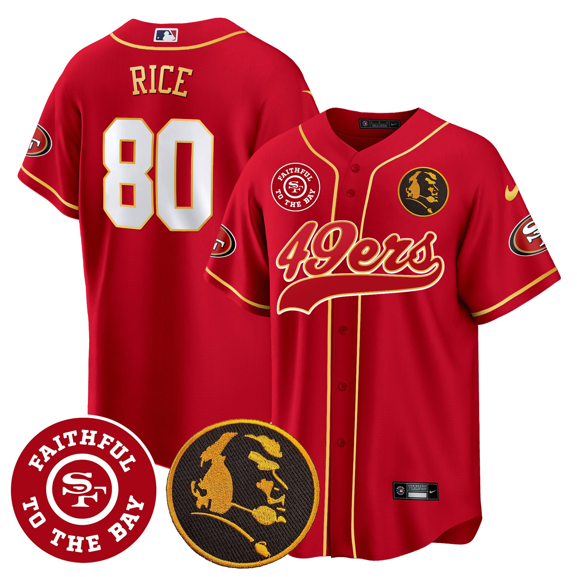 Men's 49ers Faithful & John Madden Patch Baseball Gold Trim Jersey - All Stitched