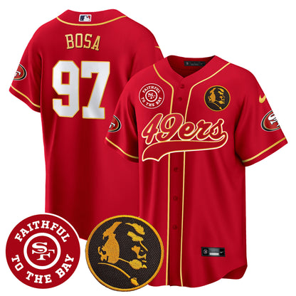 Men's 49ers Faithful & John Madden Patch Baseball Gold Trim Jersey - All Stitched