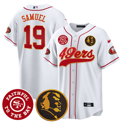 Men's 49ers Faithful & John Madden Patch Baseball Gold Trim Jersey - All Stitched