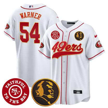 Men's 49ers Faithful & John Madden Patch Baseball Gold Trim Jersey - All Stitched