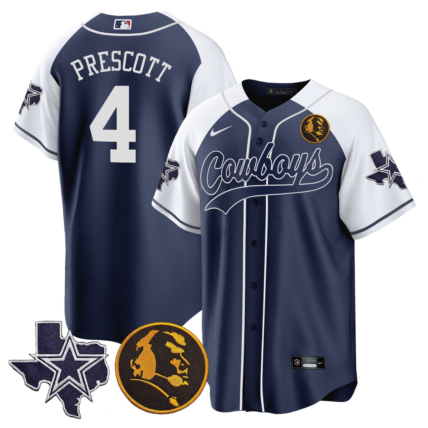 Men's Cowboys Texas & John Madden Patch Baseball Jersey - All Stitched