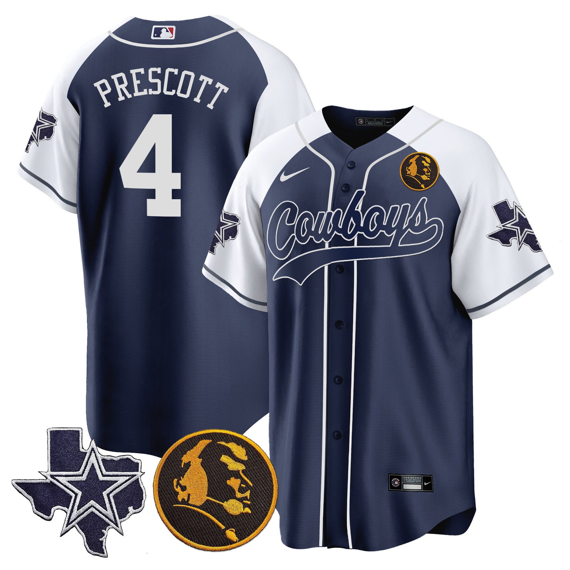 Men's Cowboys Texas & John Madden Patch Baseball Jersey - All Stitched