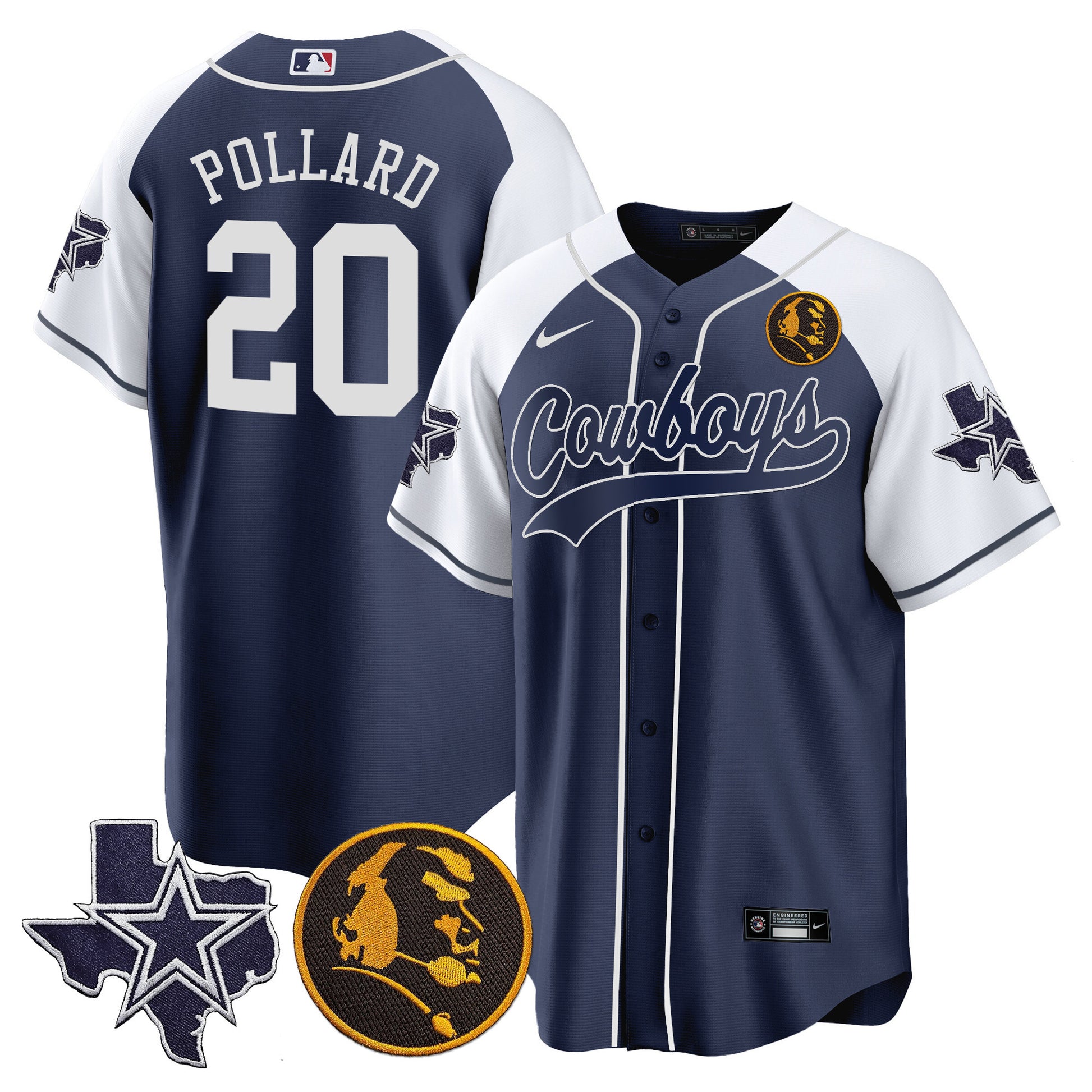 Men's Cowboys Texas & John Madden Patch Baseball Jersey - All Stitched