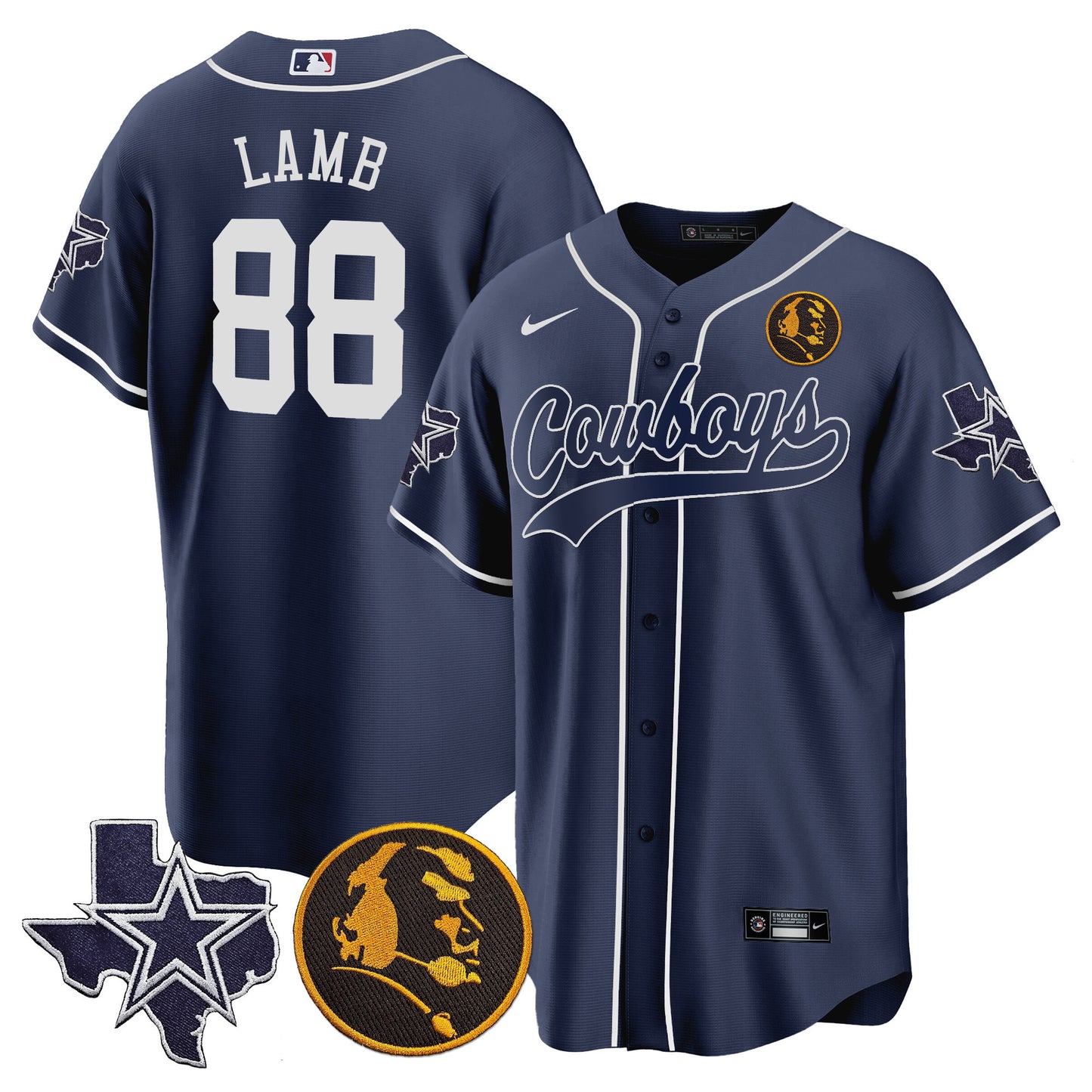 Men's Cowboys Texas & John Madden Patch Baseball Jersey - All Stitched