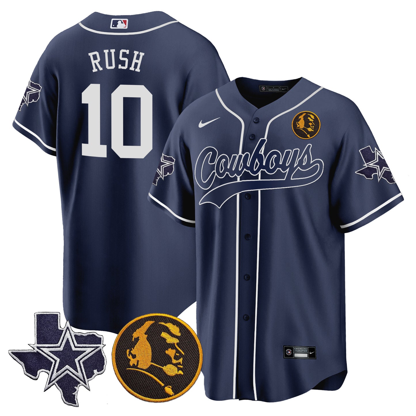 Men's Cowboys Texas & John Madden Patch Baseball Jersey - All Stitched