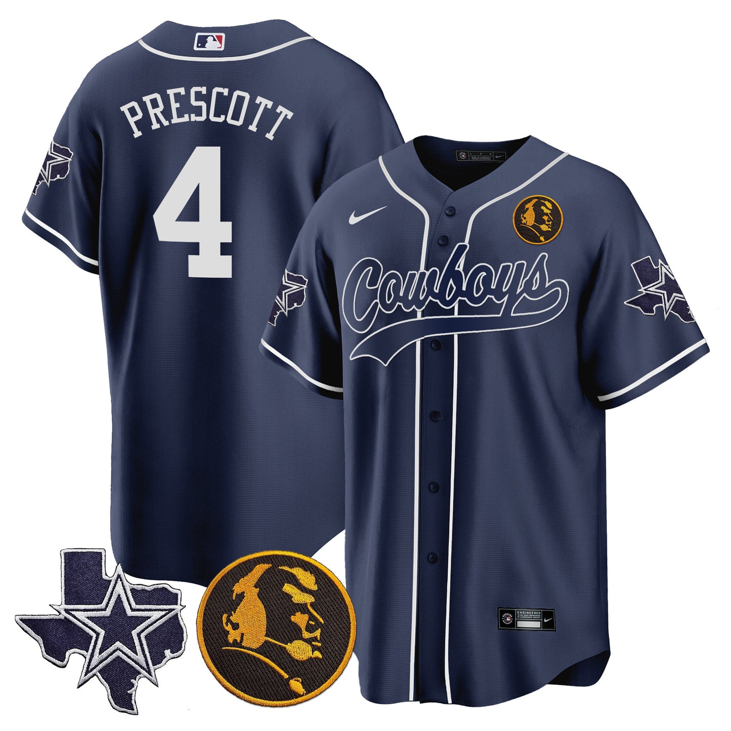 Men's Cowboys Texas & John Madden Patch Baseball Jersey - All Stitched