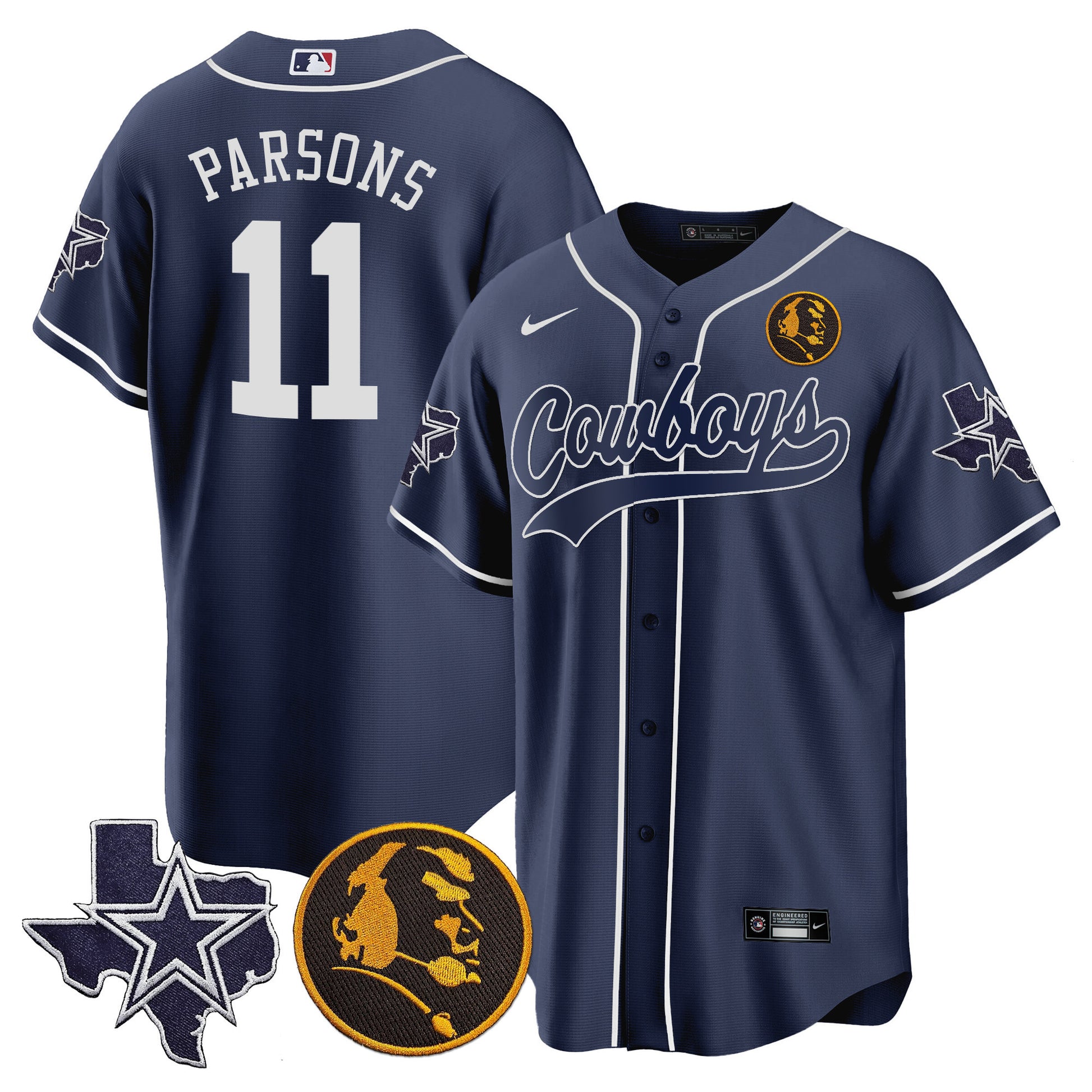 Men's Cowboys Texas & John Madden Patch Baseball Jersey - All Stitched
