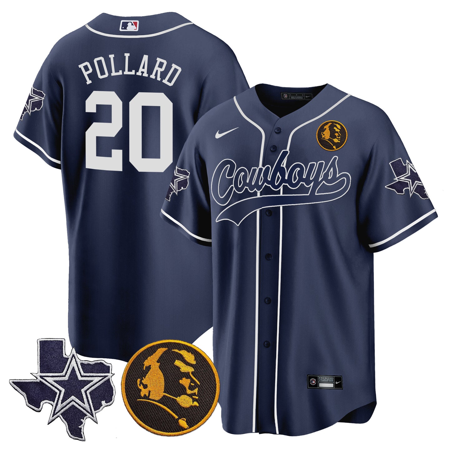 Men's Cowboys Texas & John Madden Patch Baseball Jersey - All Stitched