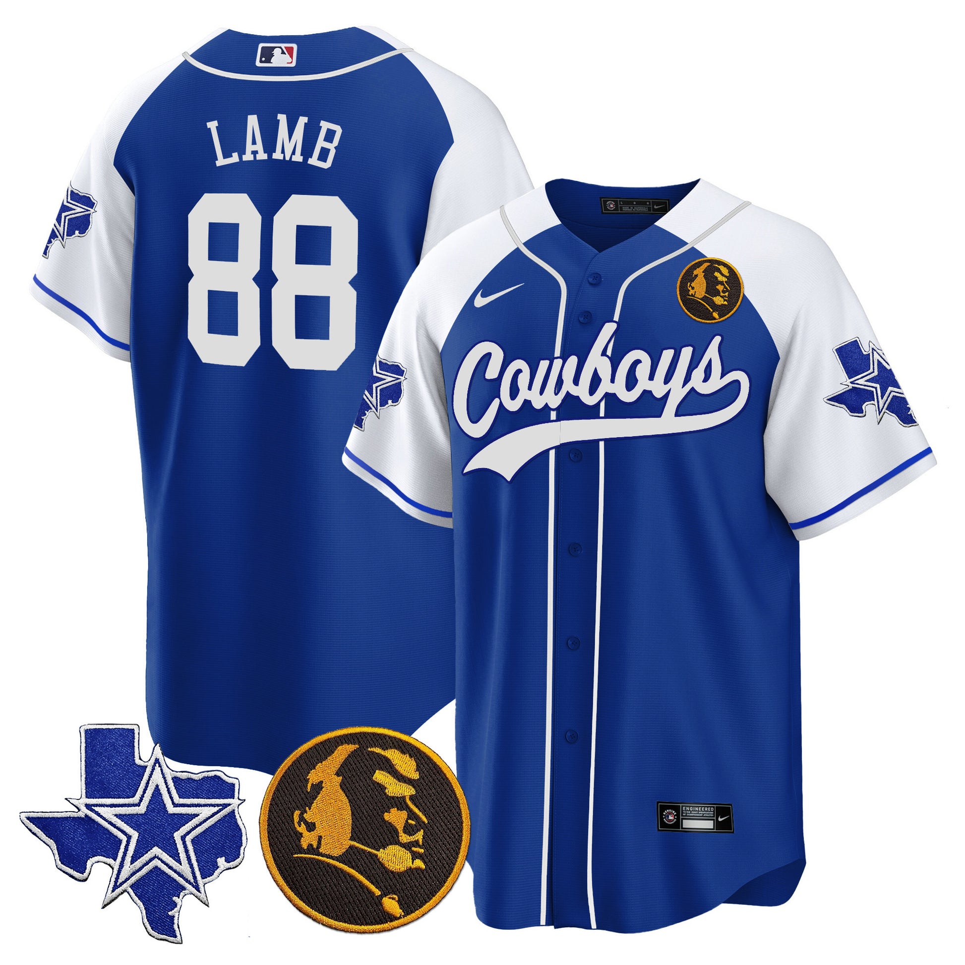 Men's Cowboys Texas & John Madden Patch Baseball Jersey - All Stitched