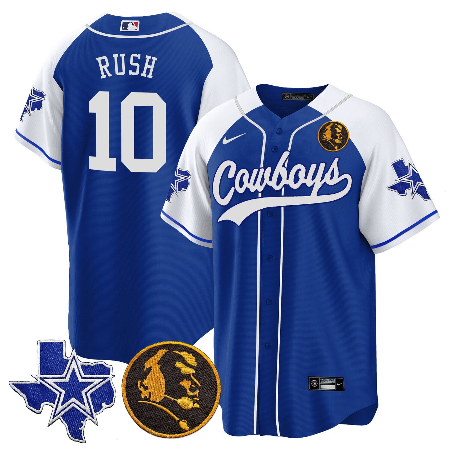 Men's Cowboys Texas & John Madden Patch Baseball Jersey - All Stitched