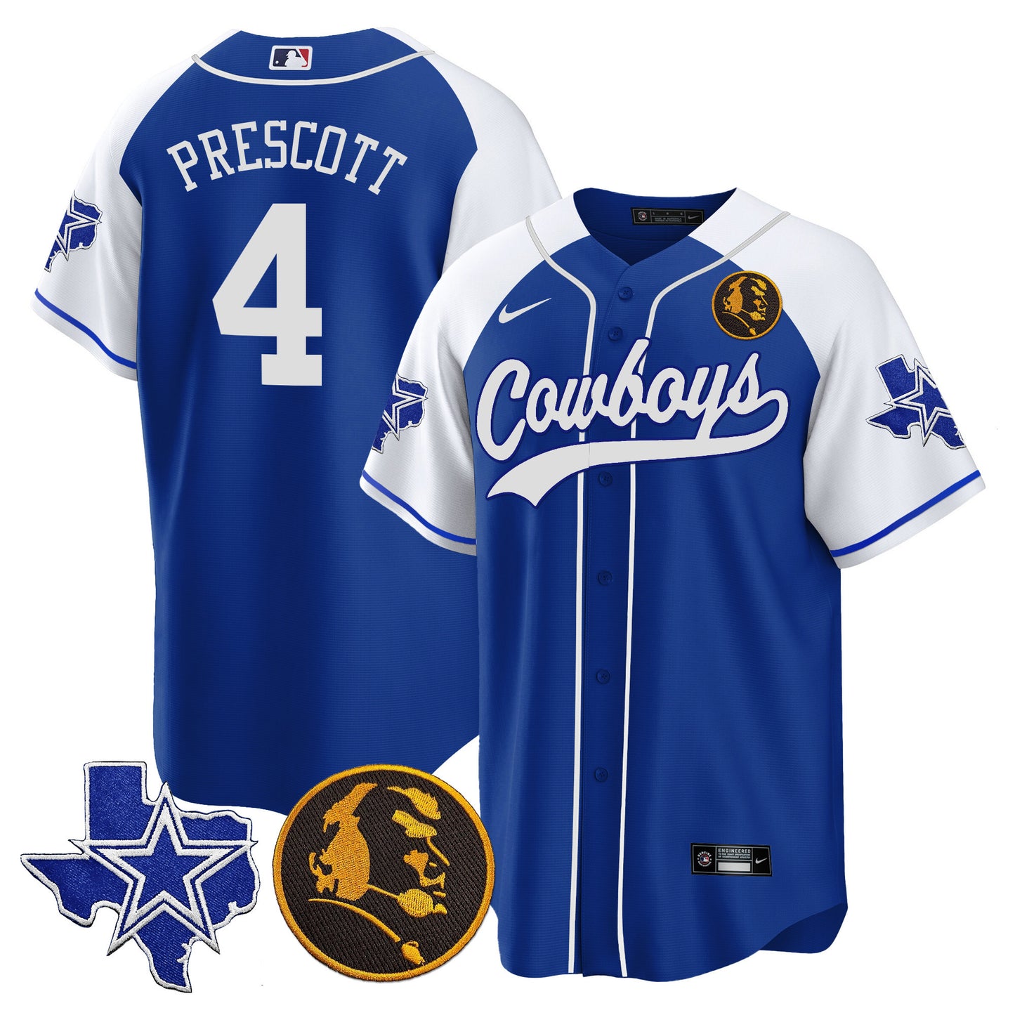 Men's Cowboys Texas & John Madden Patch Baseball Jersey - All Stitched