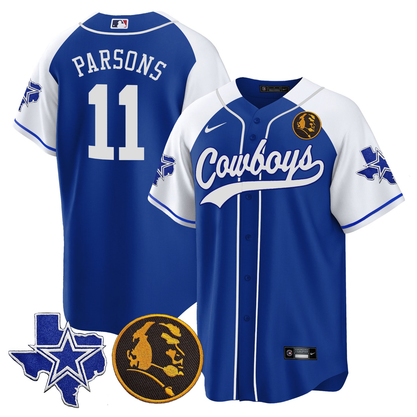 Men's Cowboys Texas & John Madden Patch Baseball Jersey - All Stitched