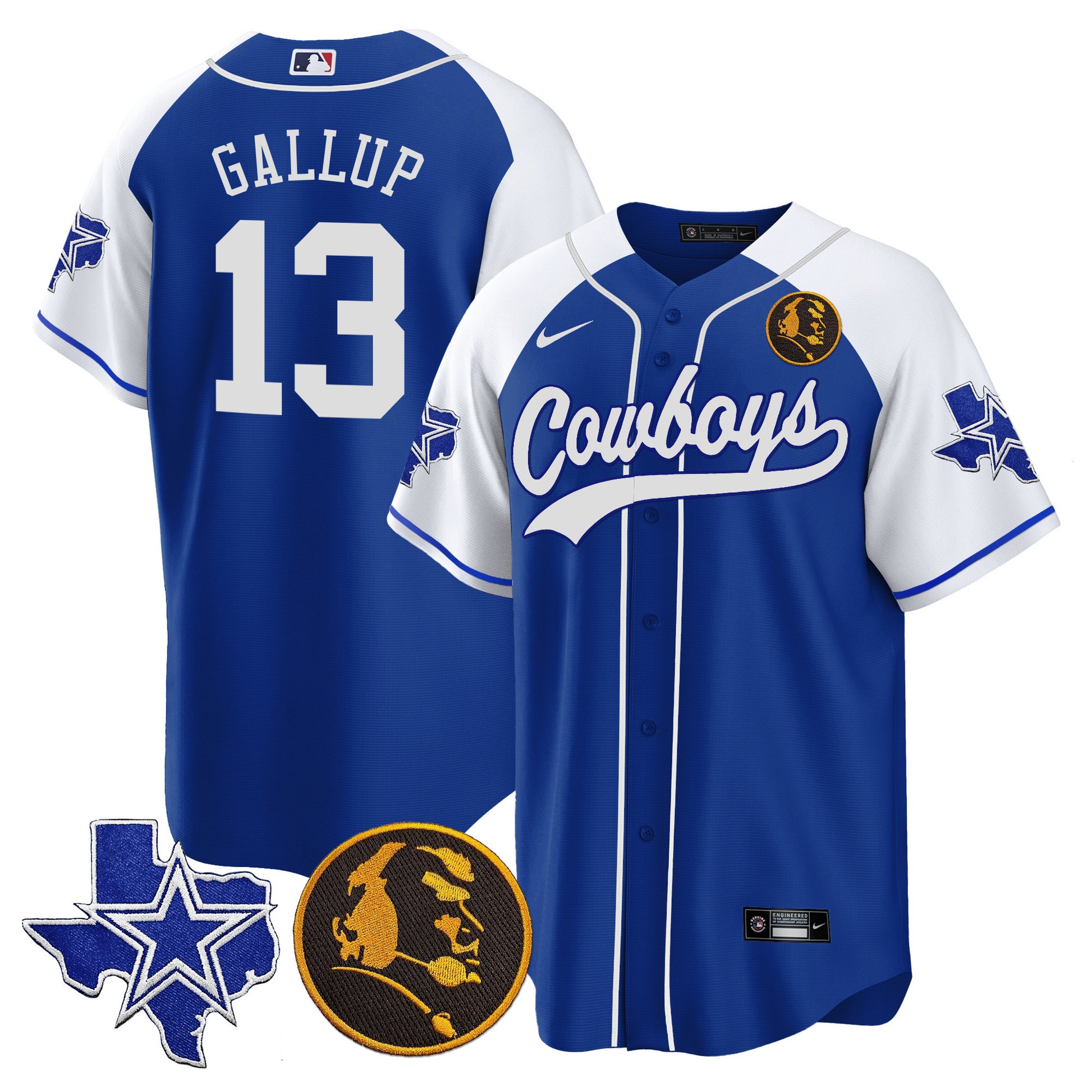 Men's Cowboys Texas & John Madden Patch Baseball Jersey - All Stitched
