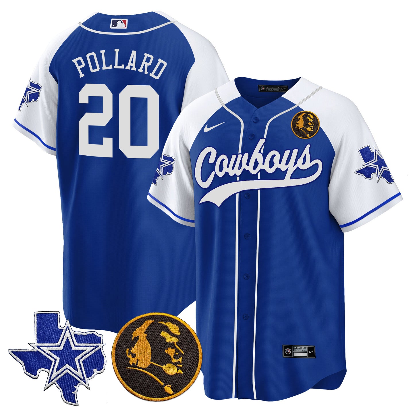 Men's Cowboys Texas & John Madden Patch Baseball Jersey - All Stitched