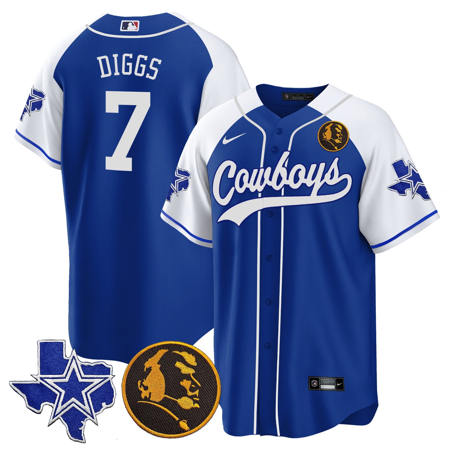 Men's Cowboys Texas & John Madden Patch Baseball Jersey - All Stitched