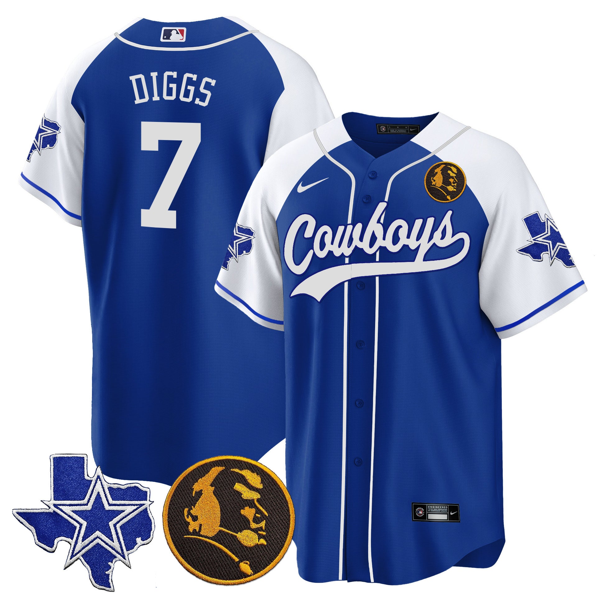 Men's Cowboys Texas & John Madden Patch Baseball Jersey - All Stitched