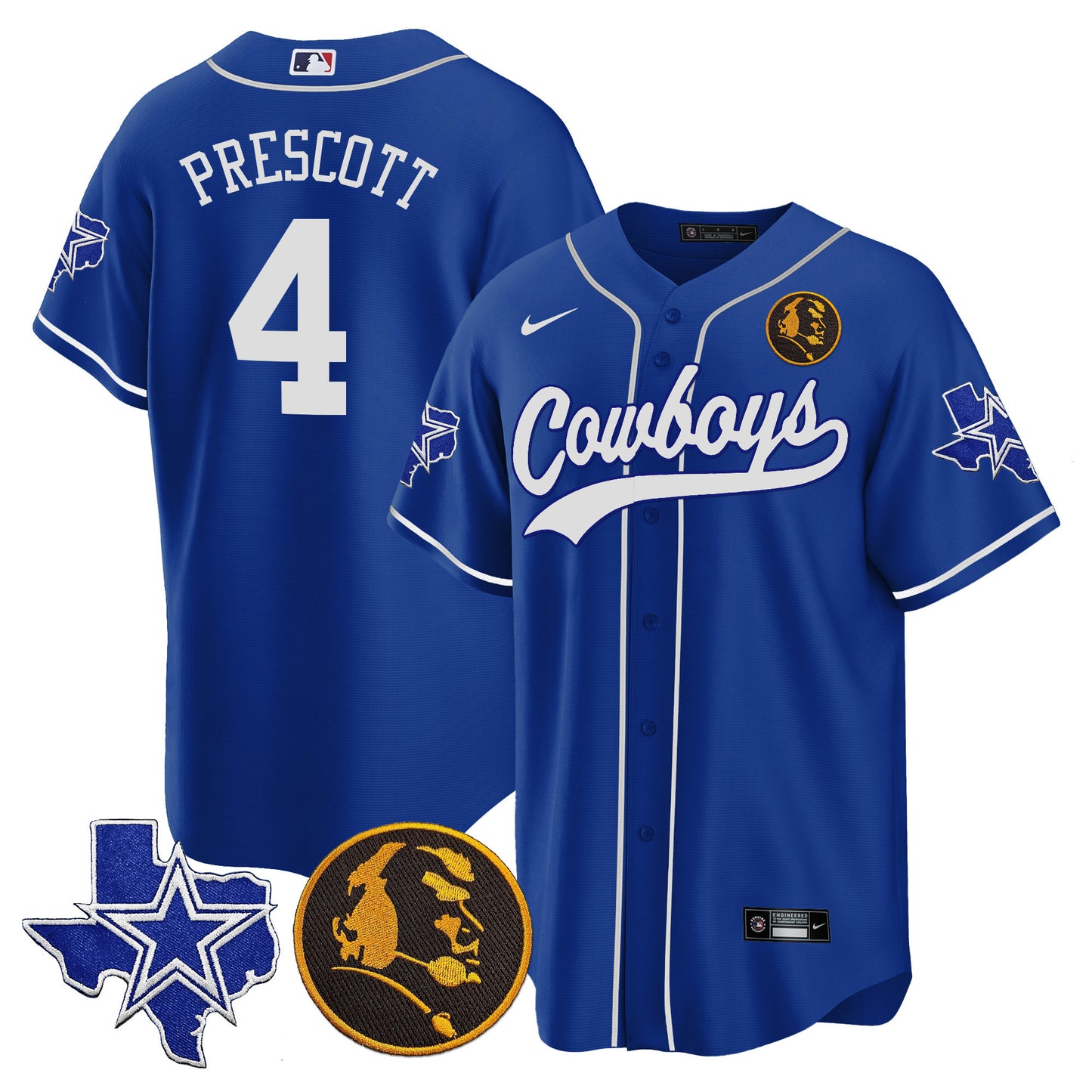 Men's Cowboys Texas & John Madden Patch Baseball Jersey - All Stitched
