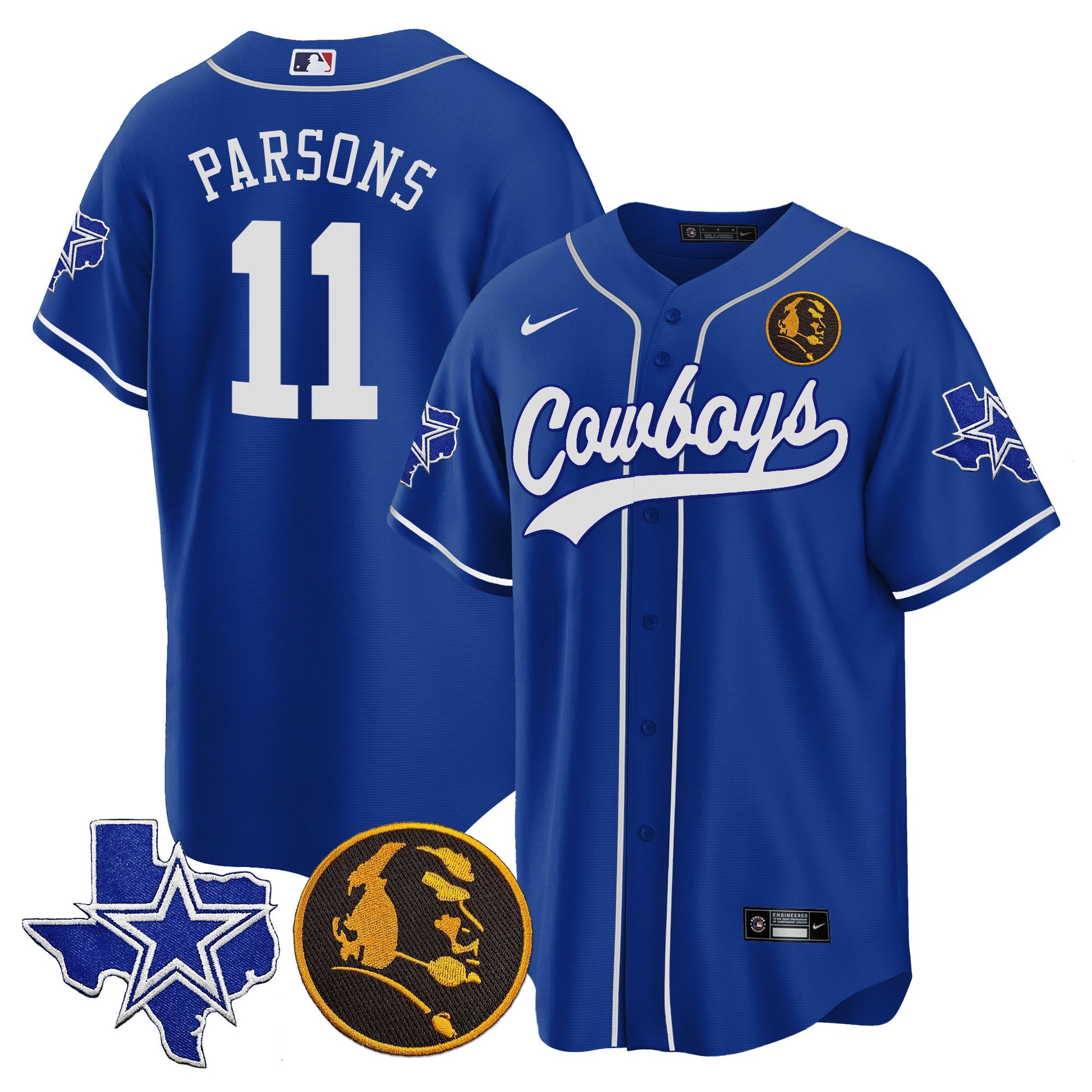Men's Cowboys Texas & John Madden Patch Baseball Jersey - All Stitched