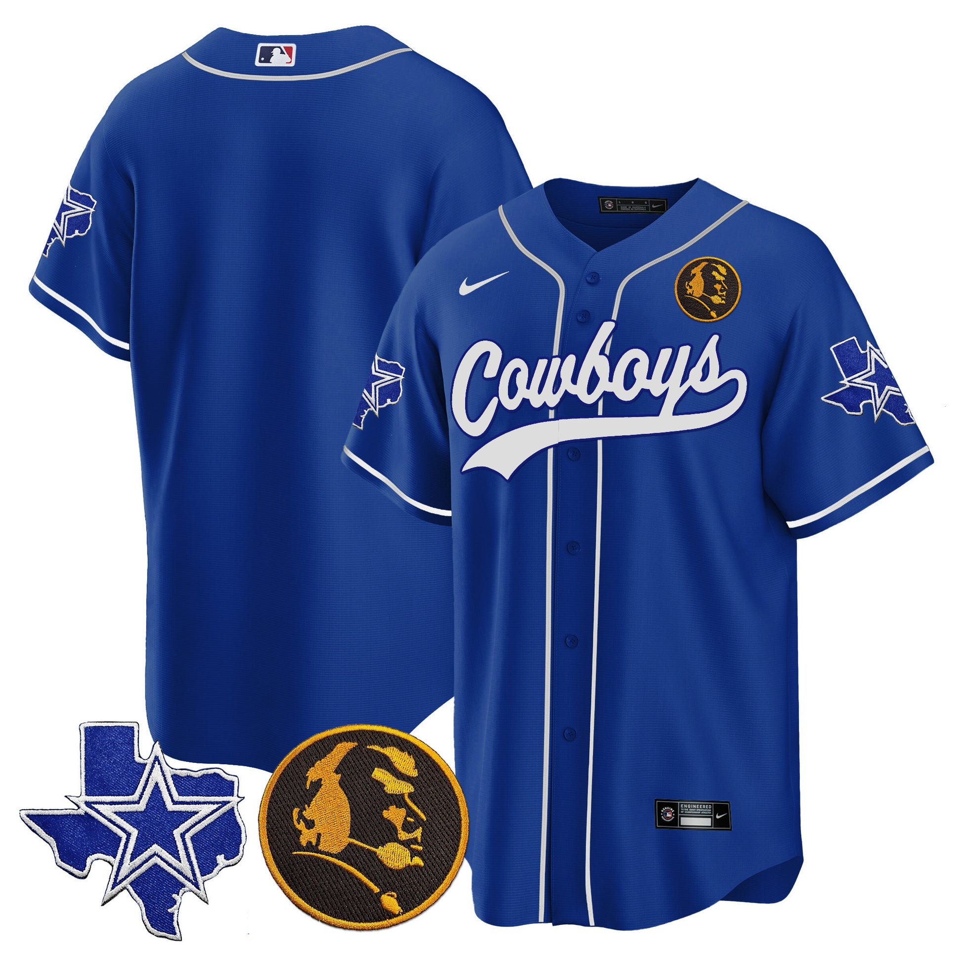 Men's Cowboys Texas & John Madden Patch Baseball Jersey - All Stitched