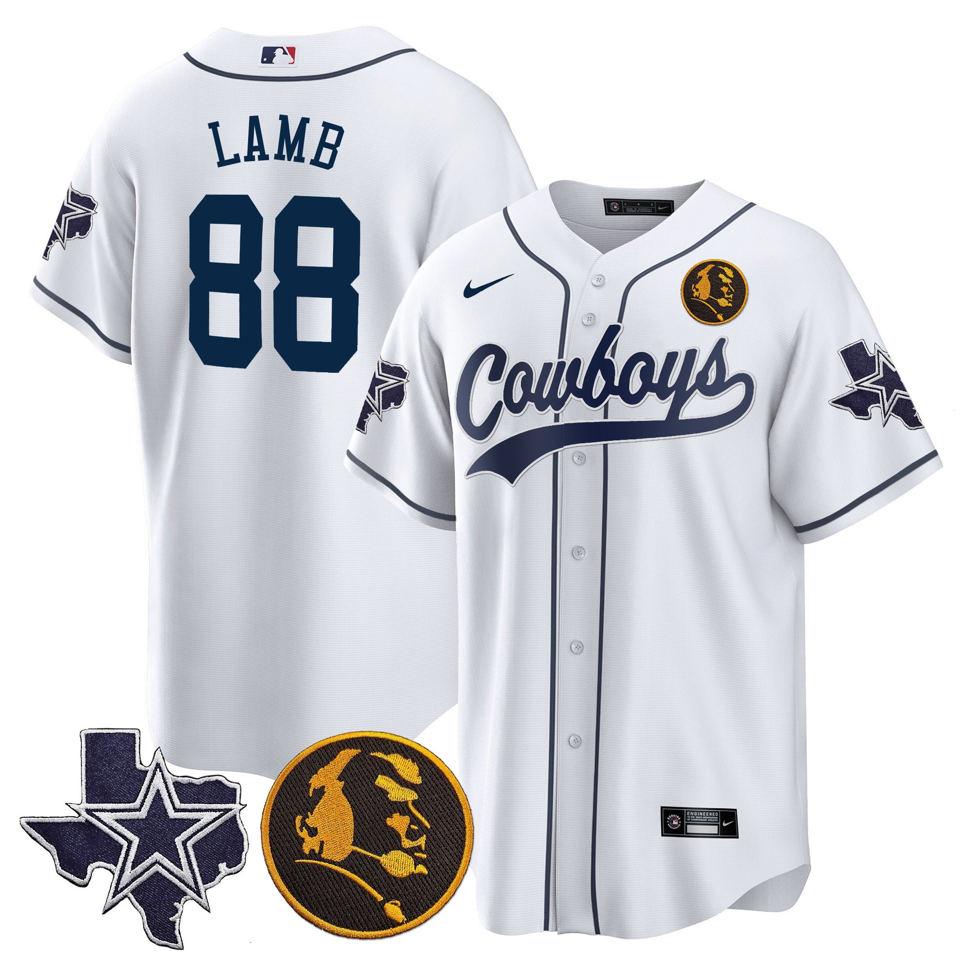 Men's Cowboys Texas & John Madden Patch Baseball Jersey - All Stitched