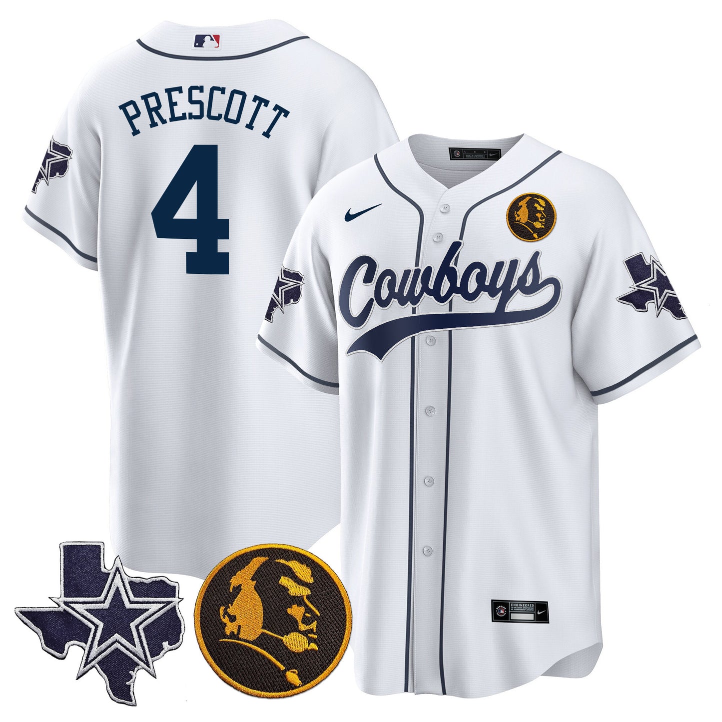 Men's Cowboys Texas & John Madden Patch Baseball Jersey - All Stitched
