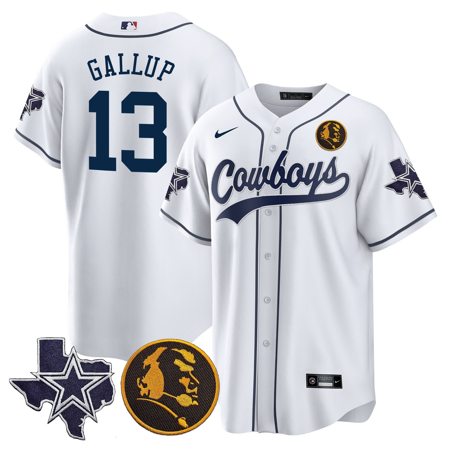 Men's Cowboys Texas & John Madden Patch Baseball Jersey - All Stitched