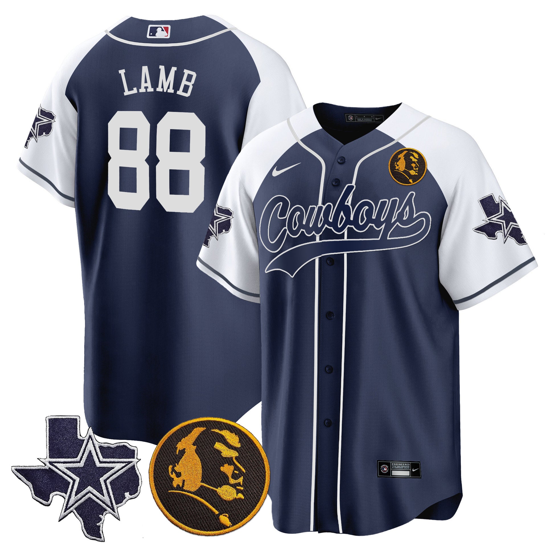 Men's Cowboys Texas & John Madden Patch Baseball Jersey - All Stitched