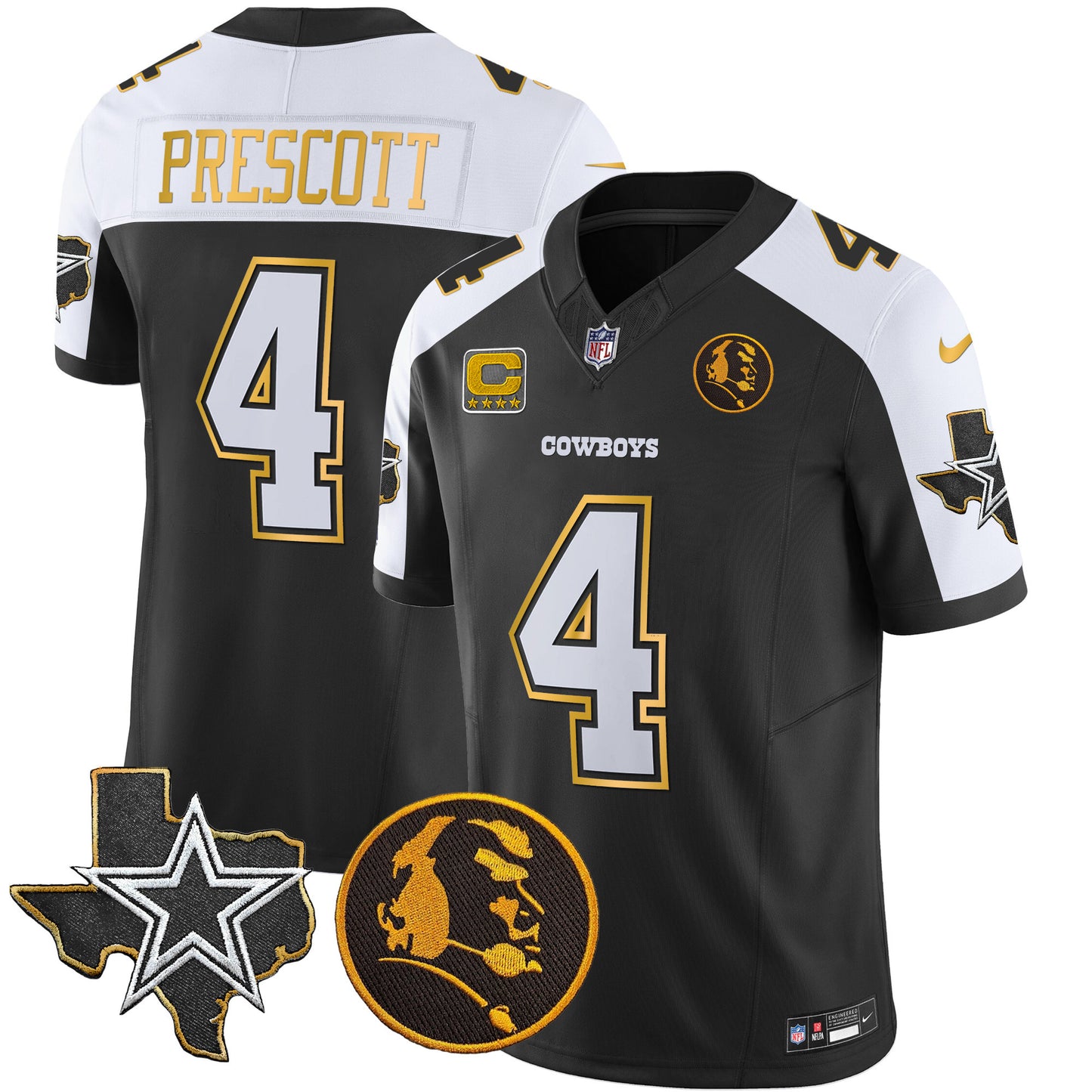 Men's Cowboys Texas & John Madden Patch Gold Trim Vapor Jersey - All Stitched