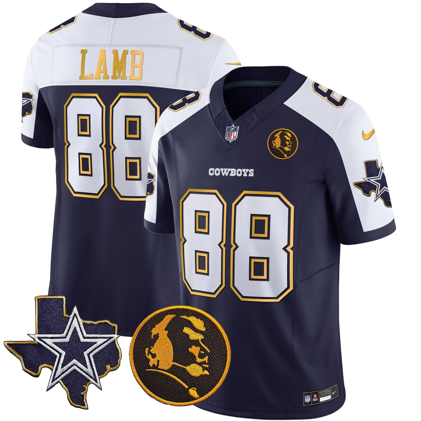 Men's Cowboys Texas & John Madden Patch Gold Trim Vapor Jersey - All Stitched
