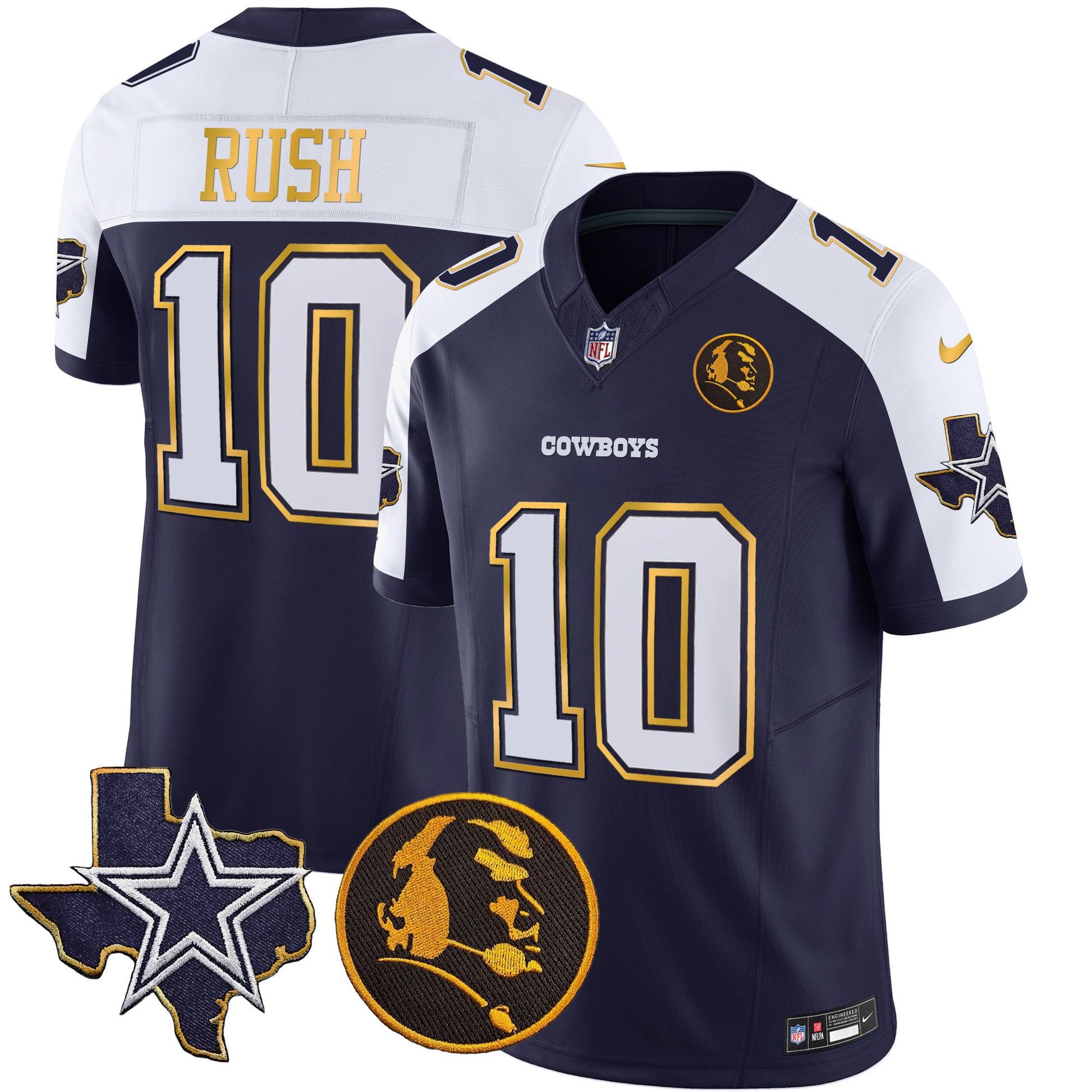 Men's Cowboys Texas & John Madden Patch Gold Trim Vapor Jersey - All Stitched