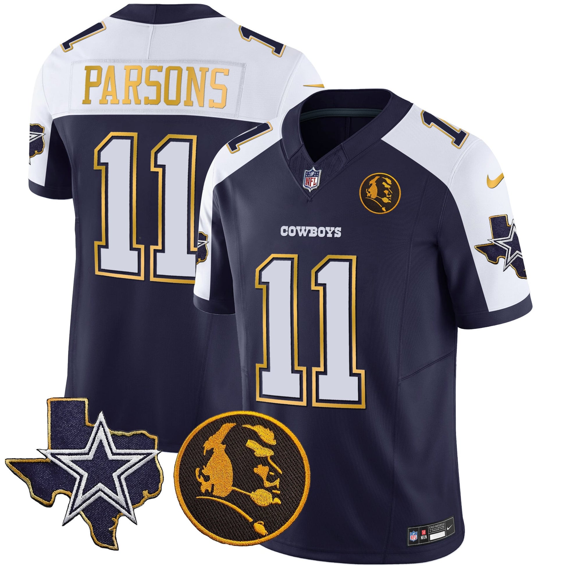Men's Cowboys Texas & John Madden Patch Gold Trim Vapor Jersey - All Stitched