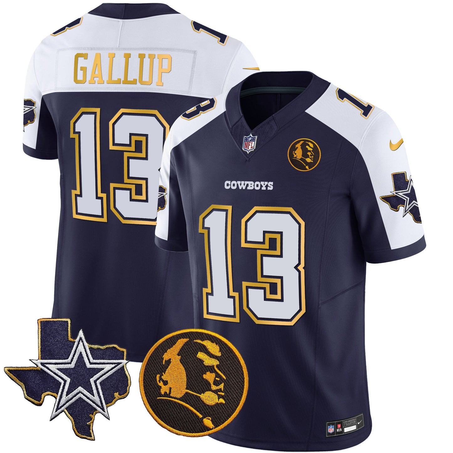 Men's Cowboys Texas & John Madden Patch Gold Trim Vapor Jersey - All Stitched
