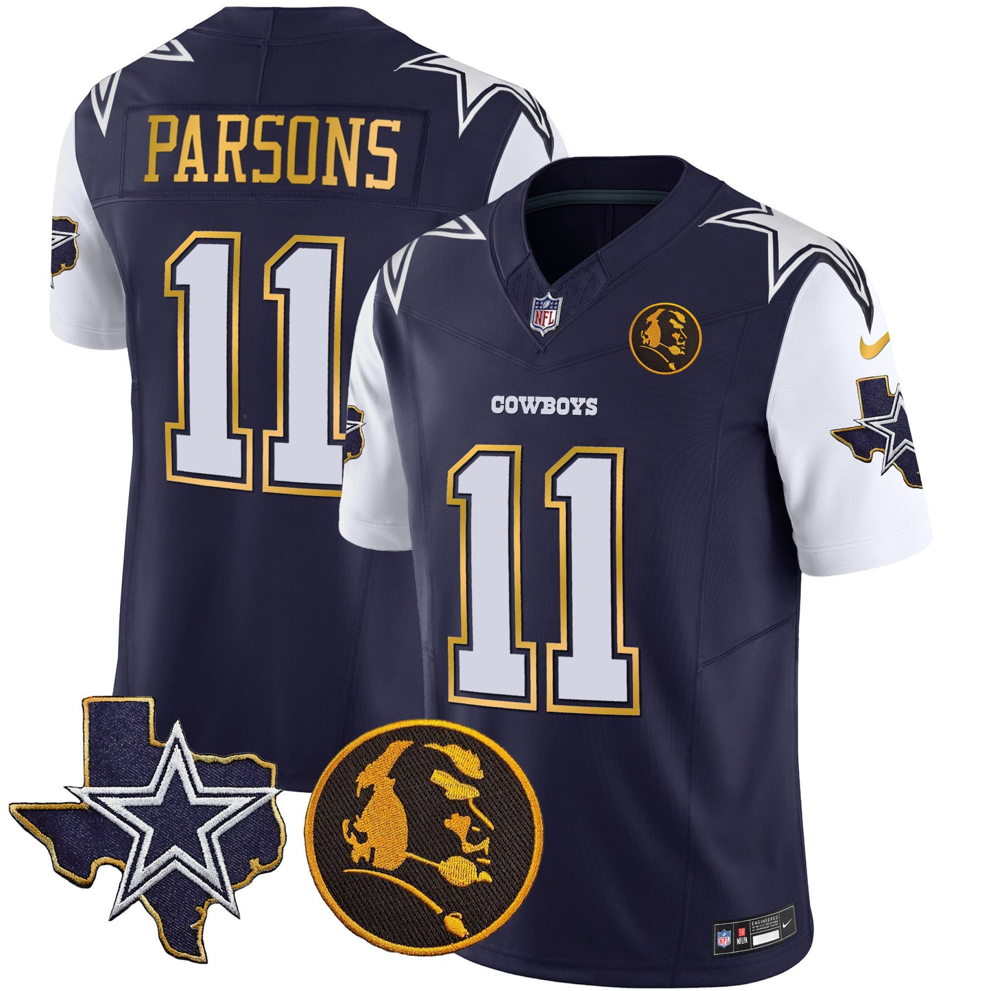 Men's Cowboys Texas & John Madden Patch Gold Trim Vapor Jersey - All Stitched