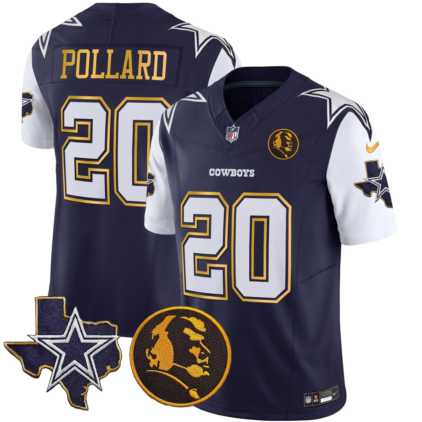 Men's Cowboys Texas & John Madden Patch Gold Trim Vapor Jersey - All Stitched