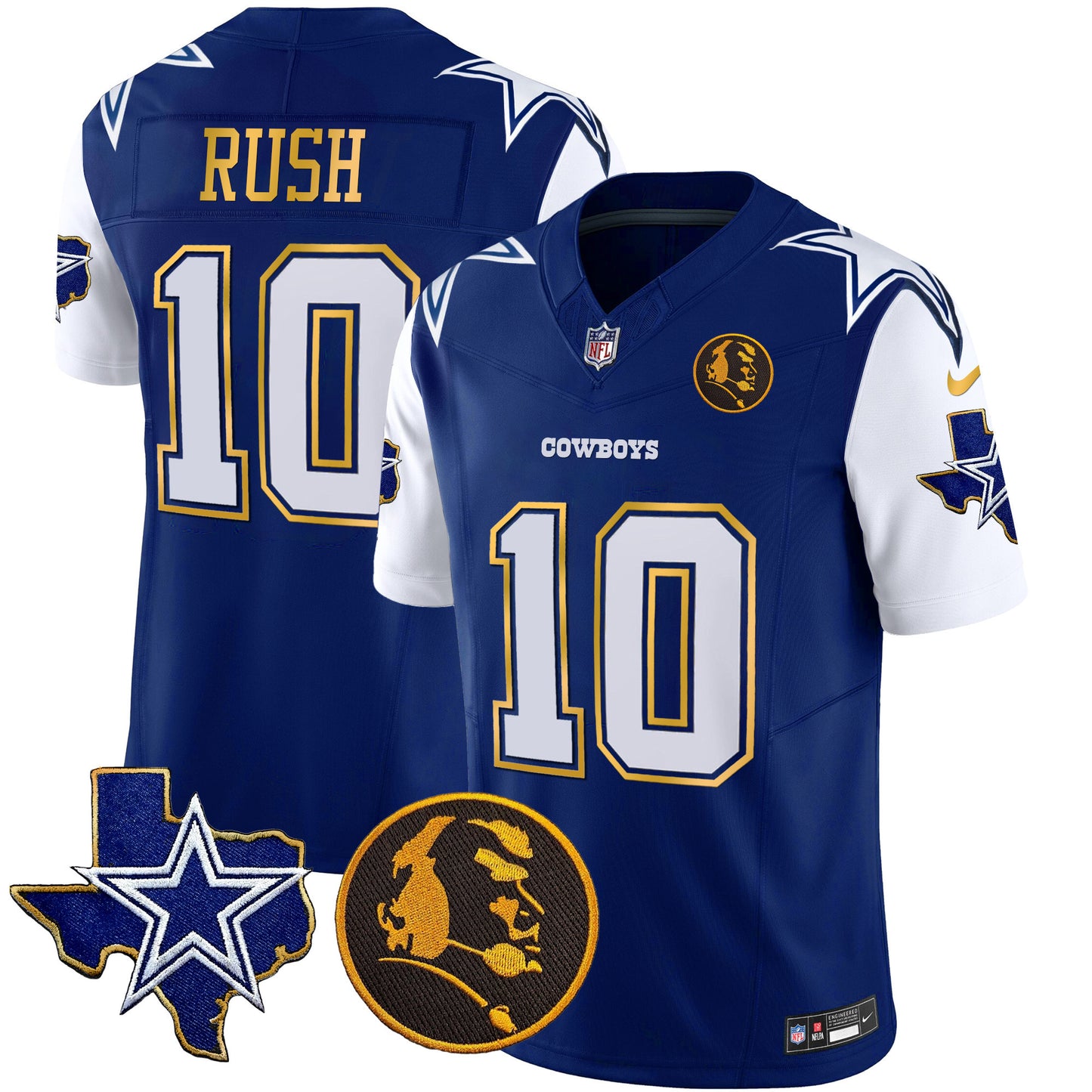 Men's Cowboys Texas & John Madden Patch Gold Trim Vapor Jersey - All Stitched