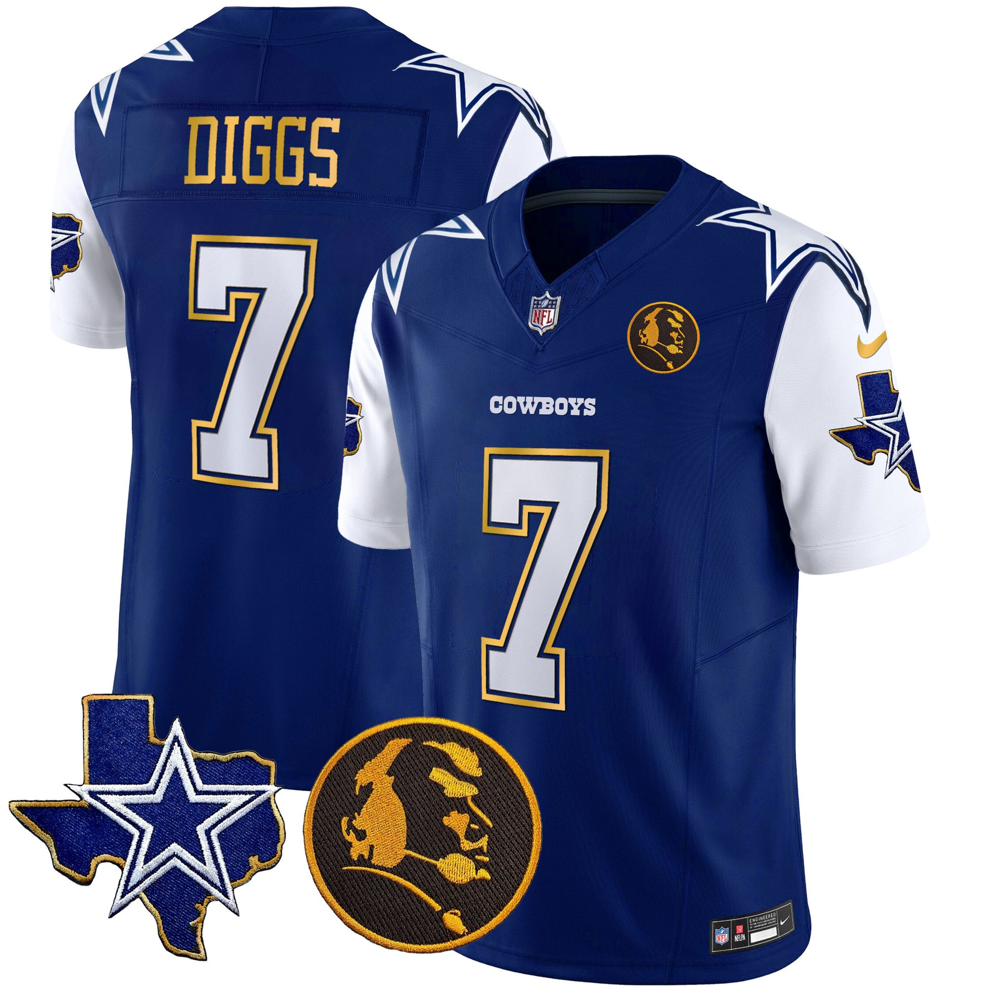 Men's Cowboys Texas & John Madden Patch Gold Trim Vapor Jersey - All Stitched