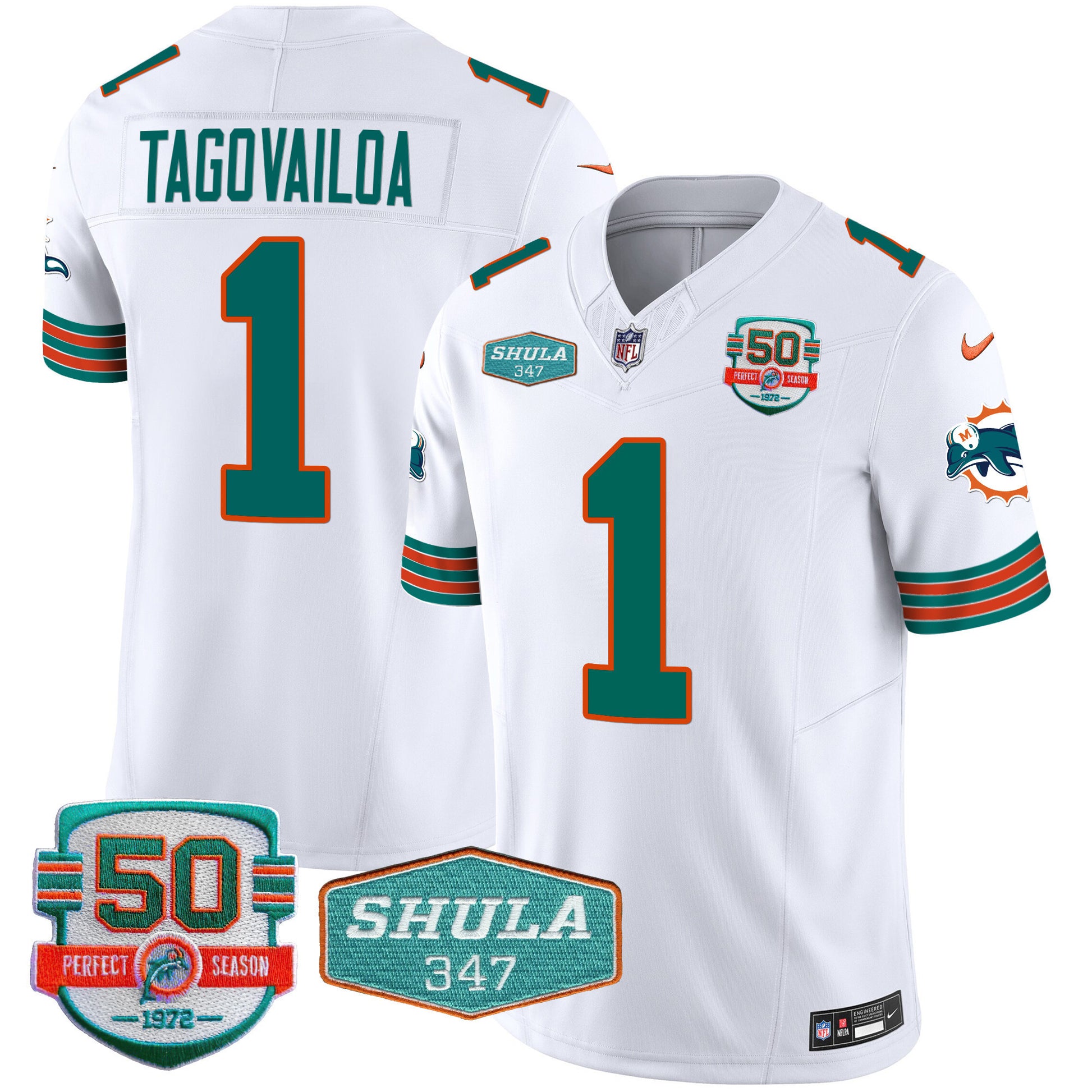 Men's Dolphins Throwback Shula 347 Patch Vapor Jersey - All Stitched