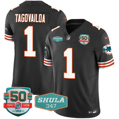 Men's Dolphins Throwback Shula 347 Patch Vapor Jersey - All Stitched