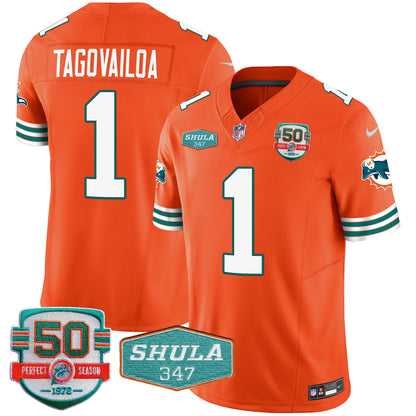 Men's Dolphins Throwback Shula 347 Patch Vapor Jersey - All Stitched