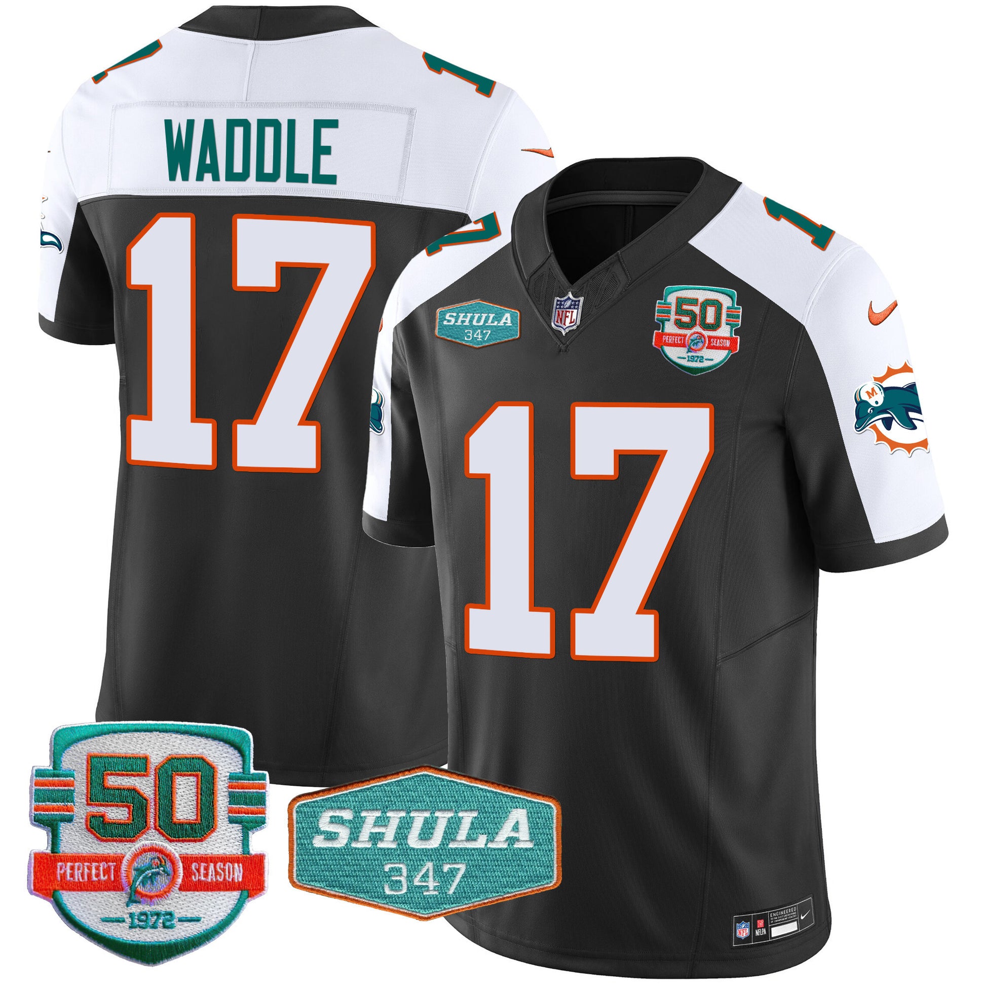 Men's Dolphins Throwback Shula 347 Patch Vapor Jersey - All Stitched