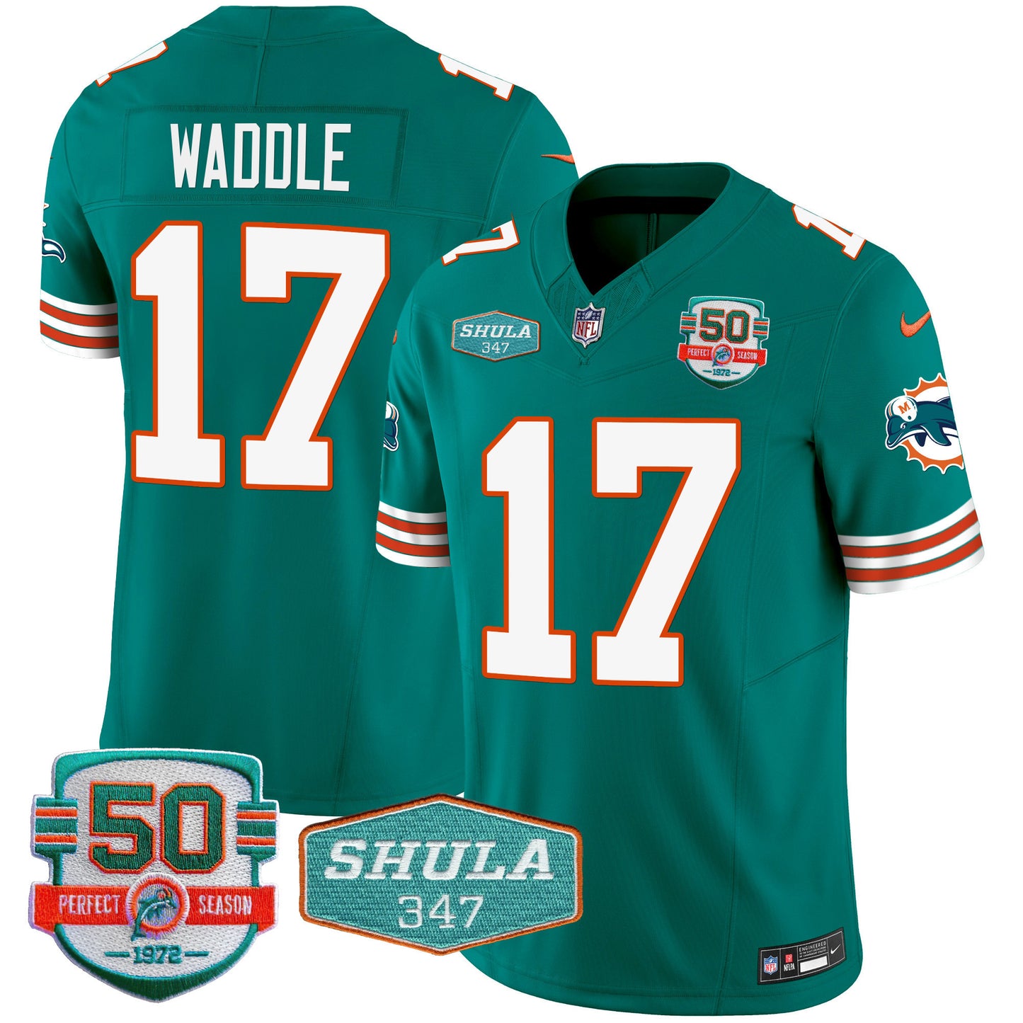 Men's Dolphins Throwback Shula 347 Patch Vapor Jersey - All Stitched