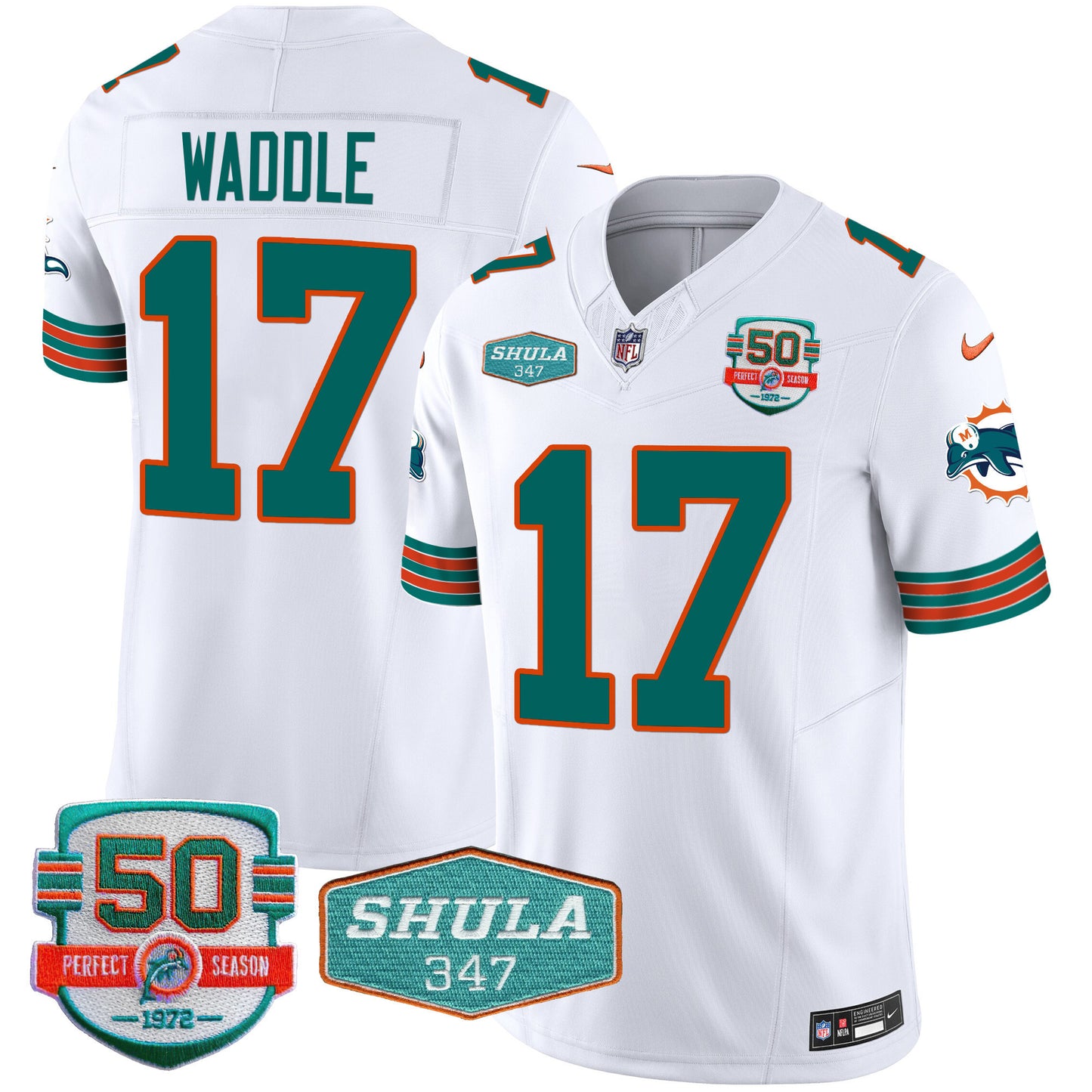 Men's Dolphins Throwback Shula 347 Patch Vapor Jersey - All Stitched