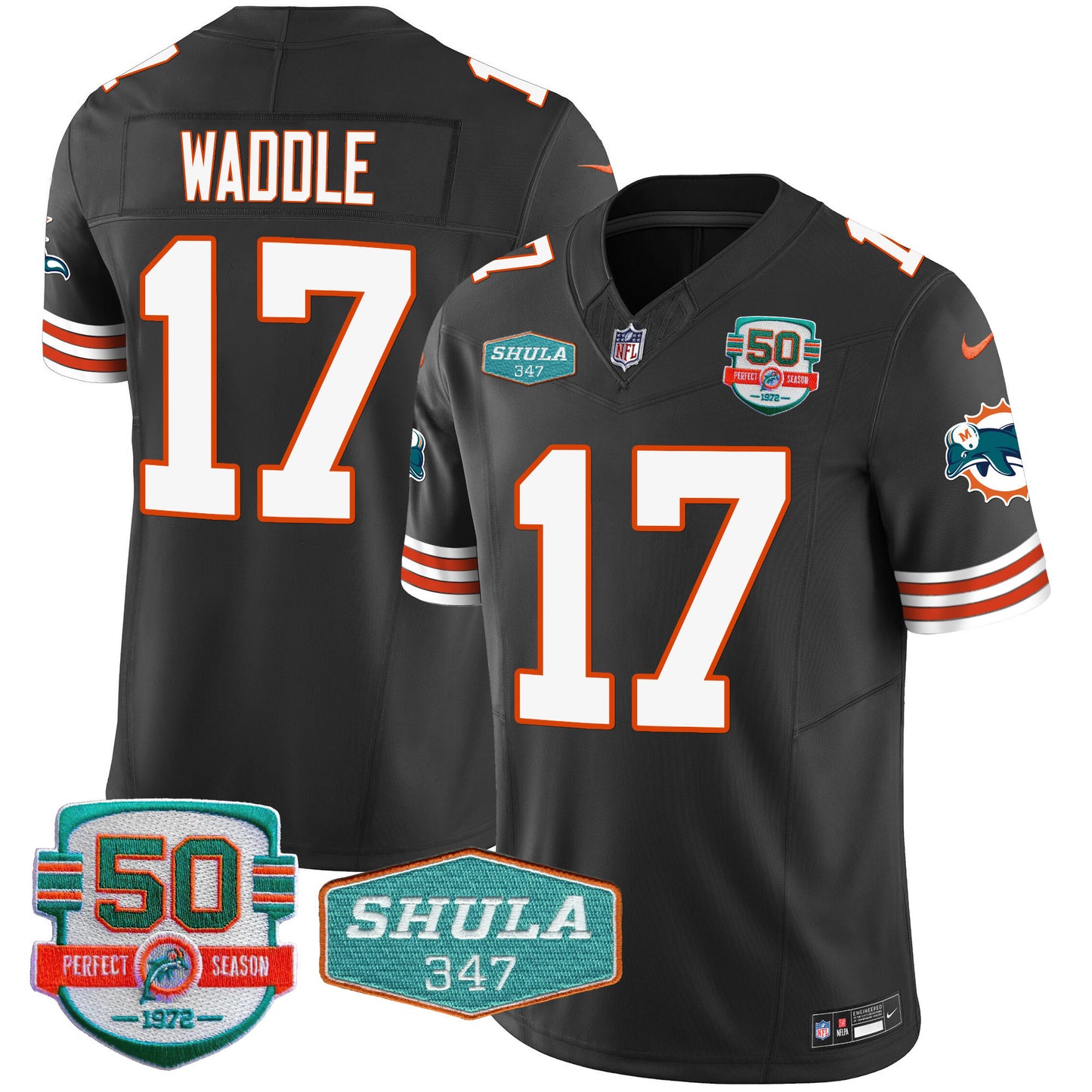 Men's Dolphins Throwback Shula 347 Patch Vapor Jersey - All Stitched