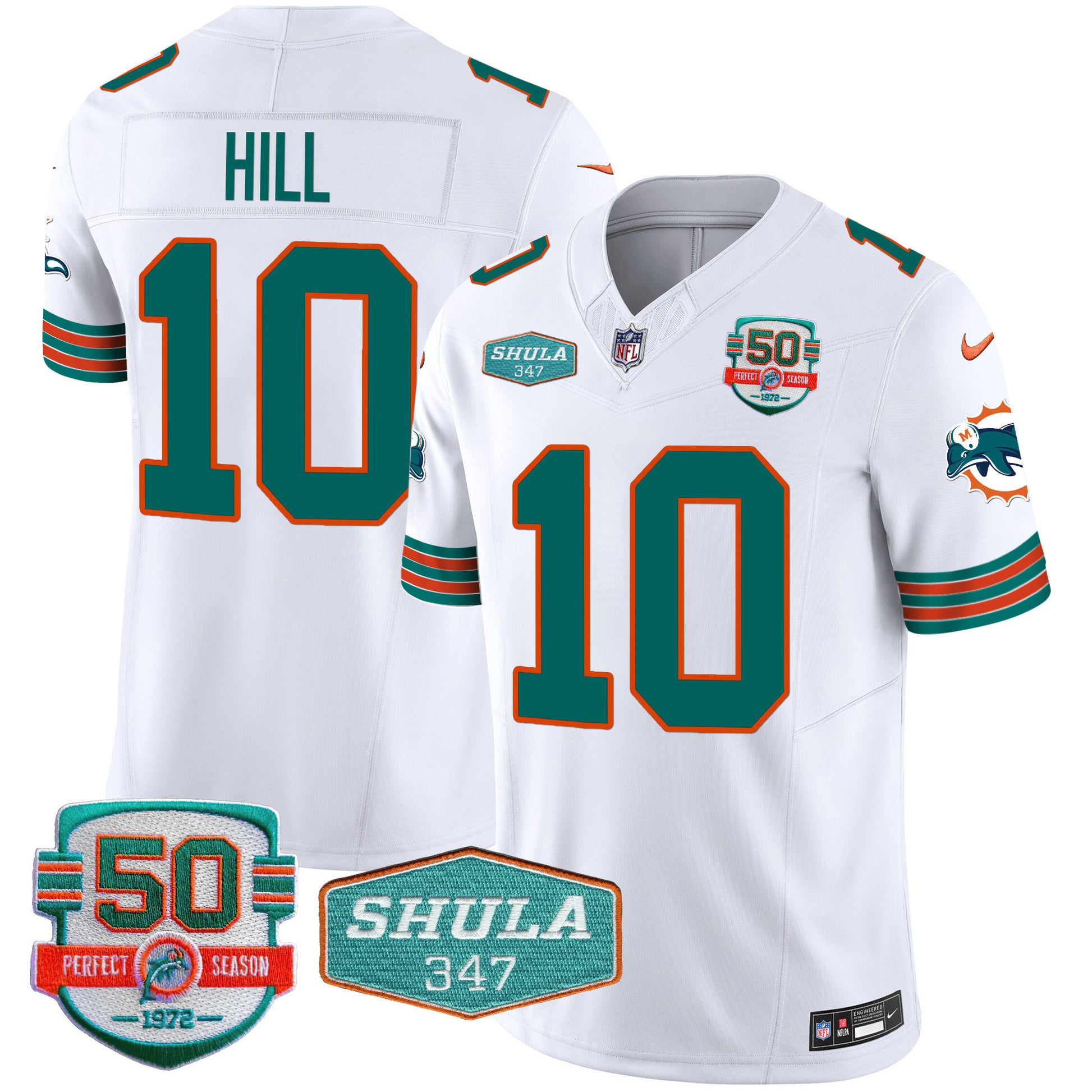 Men's Dolphins Throwback Shula 347 Patch Vapor Jersey - All Stitched