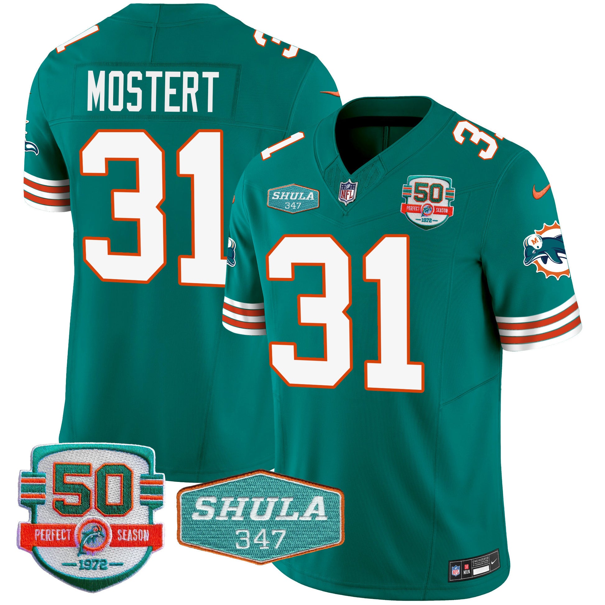 Men's Dolphins Throwback Shula 347 Patch Vapor Jersey - All Stitched