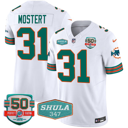 Men's Dolphins Throwback Shula 347 Patch Vapor Jersey - All Stitched