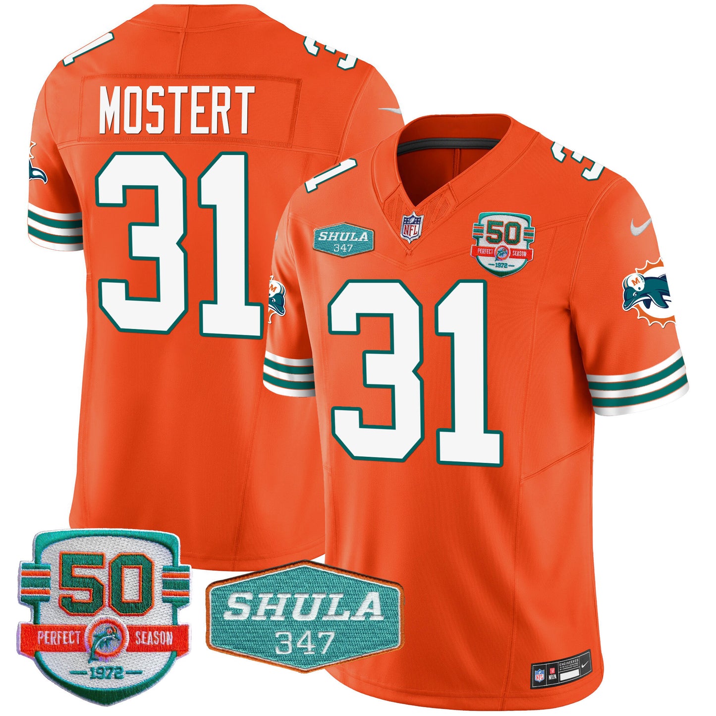 Men's Dolphins Throwback Shula 347 Patch Vapor Jersey - All Stitched