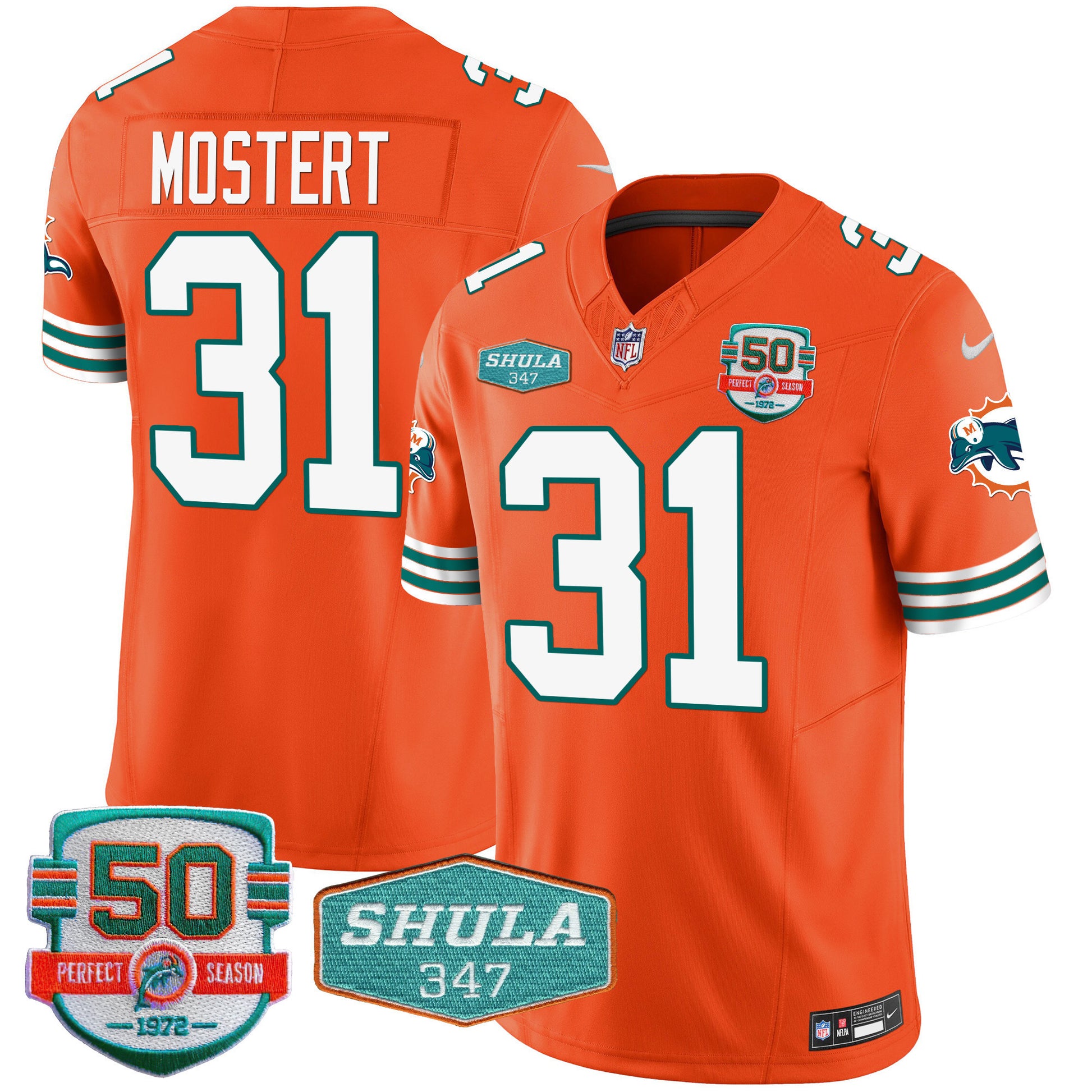 Men's Dolphins Throwback Shula 347 Patch Vapor Jersey - All Stitched
